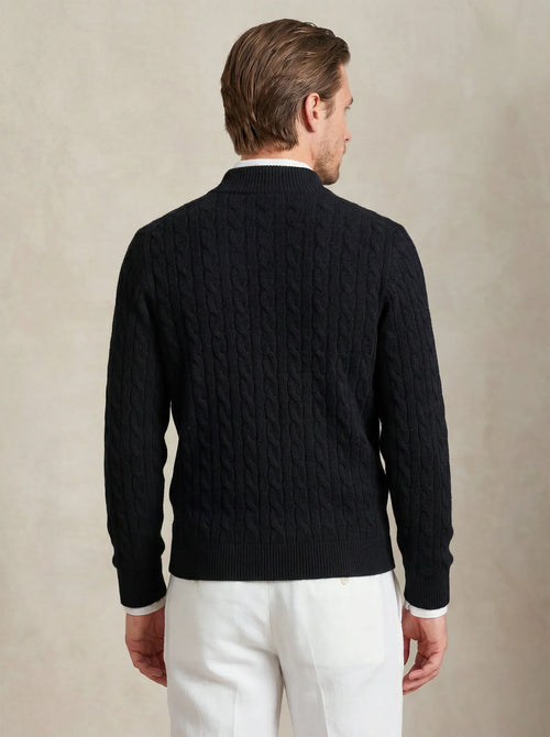 Cable Cashmere Half-Zip Black