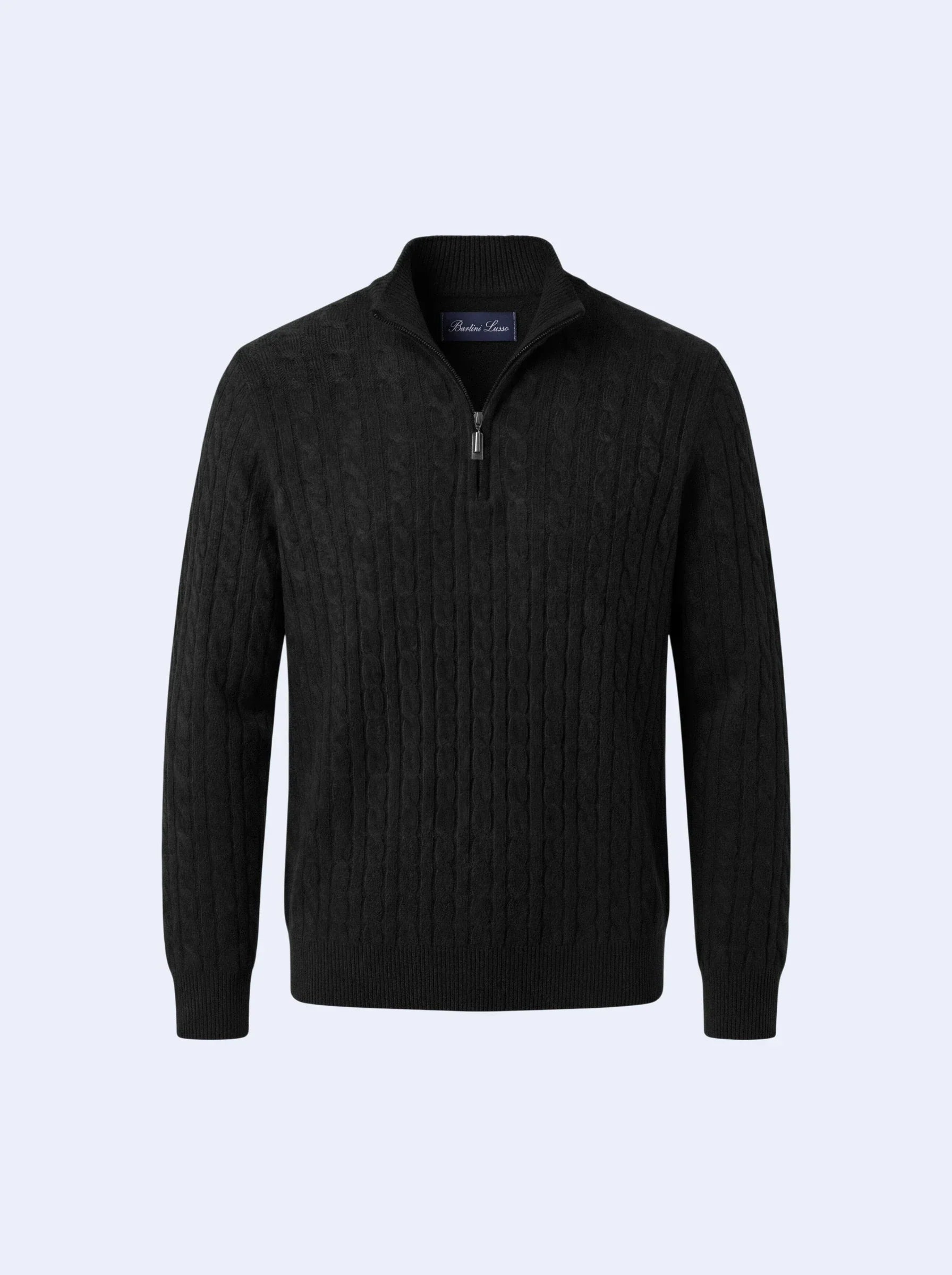 Cable Cashmere Half-Zip Black