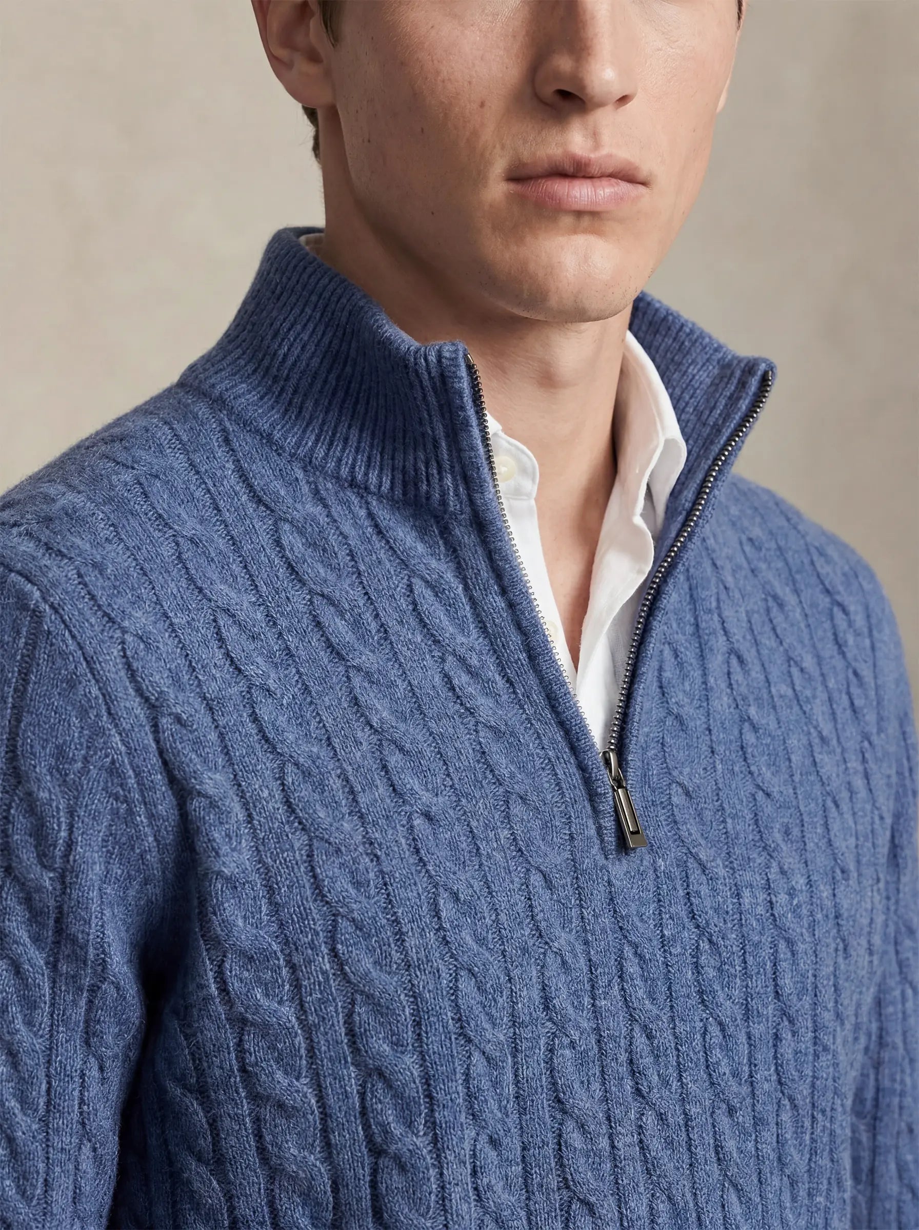 Cable Cashmere Half-Zip Light Blue