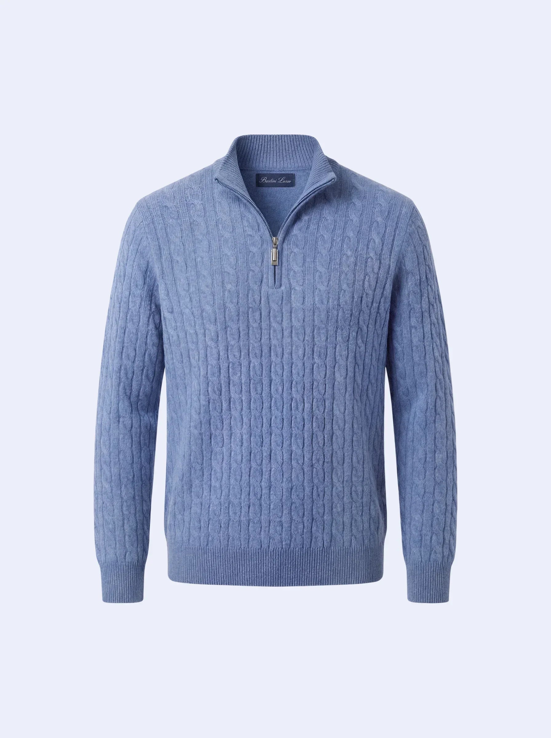 Cable Cashmere Half-Zip Light Blue