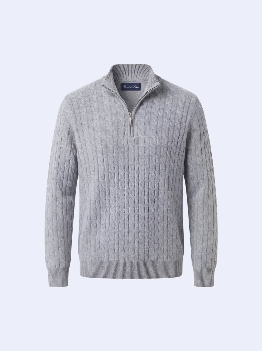 Cable Cashmere Half-Zip Light Grey