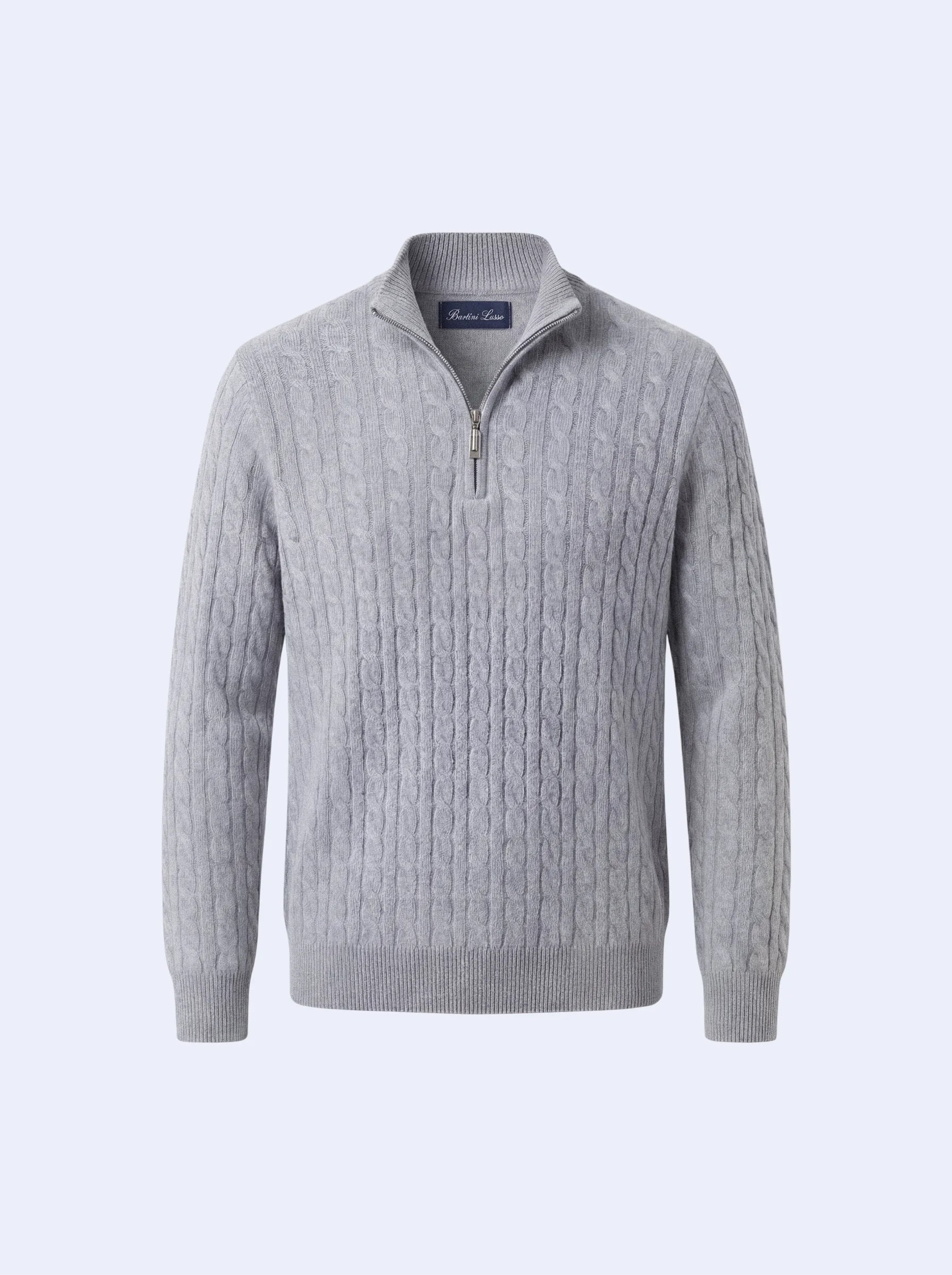 Cable Cashmere Half-Zip Light Grey