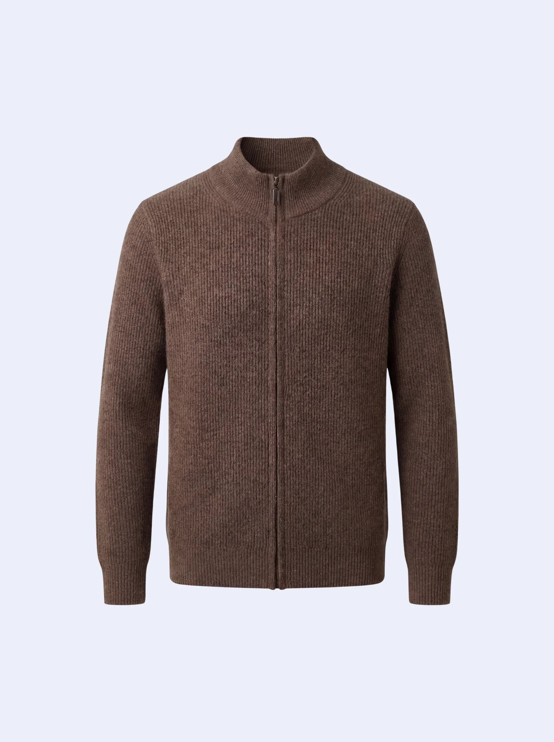 Cashmere Zip-Up Cardigan Brown