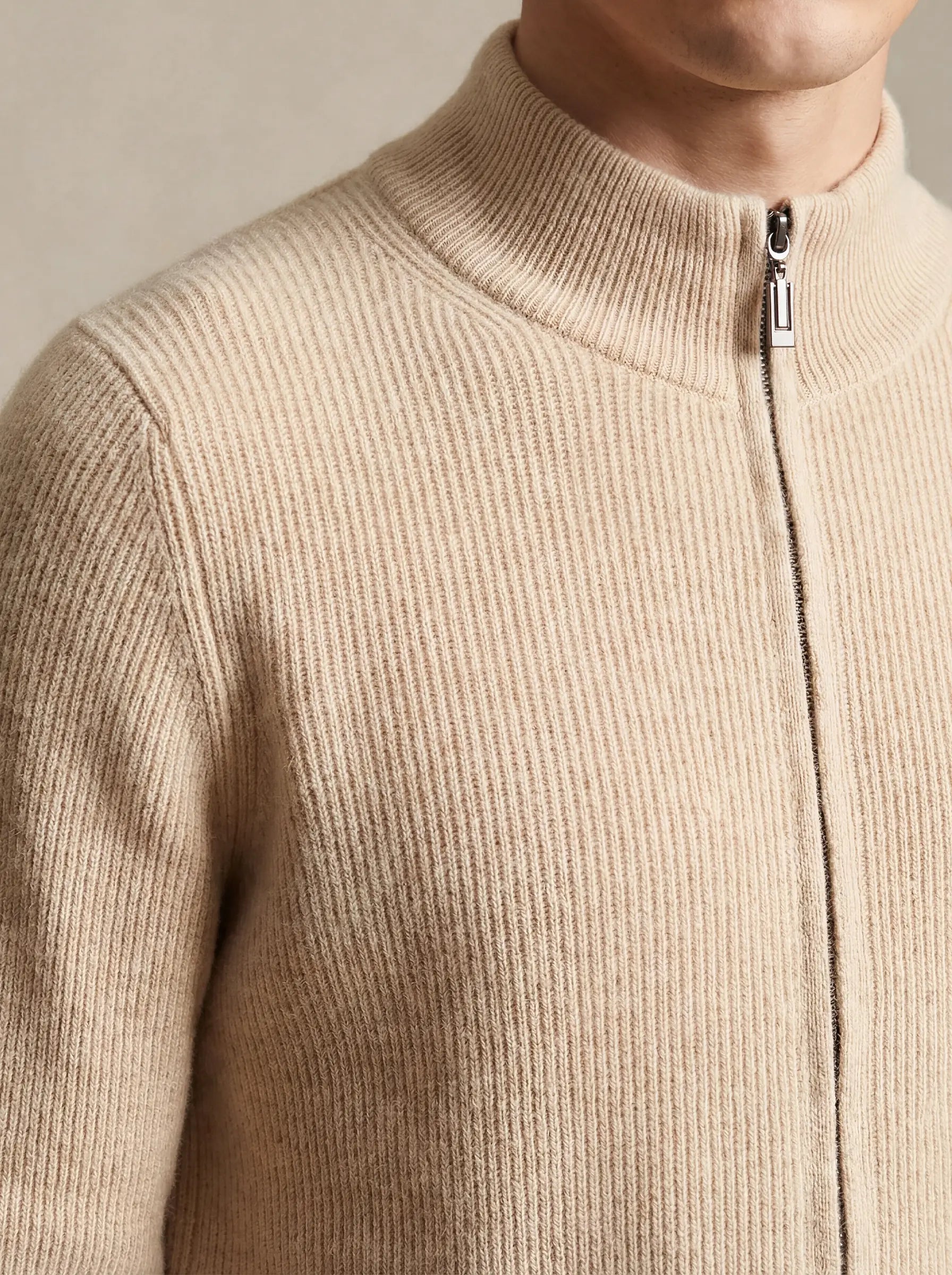 Cashmere Zip-Up Cardigan Light Beige
